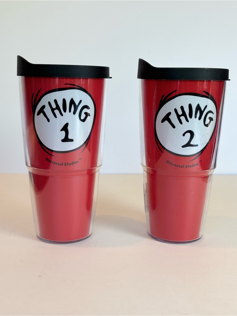 Tervis Dr. Seuss Thing 1 Thing 2 24 oz Tumbler Set of 2 Travel Mugs w Lids New